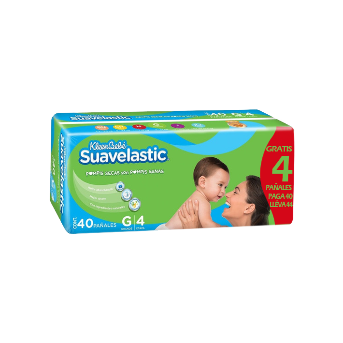 PAÑALES KLEENBEBÉ SUAVELASTIC GRANDE C/44
